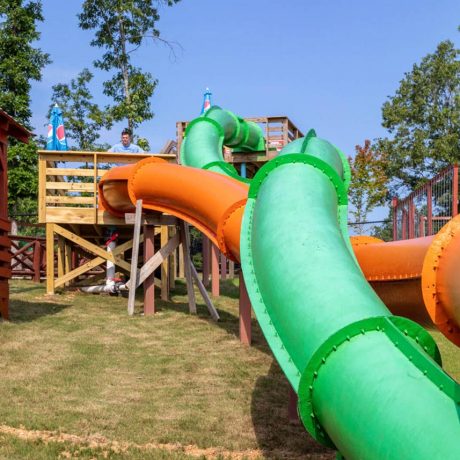 Two twisting water slides