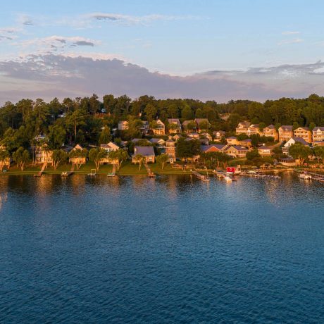 resort on the bay at sunset